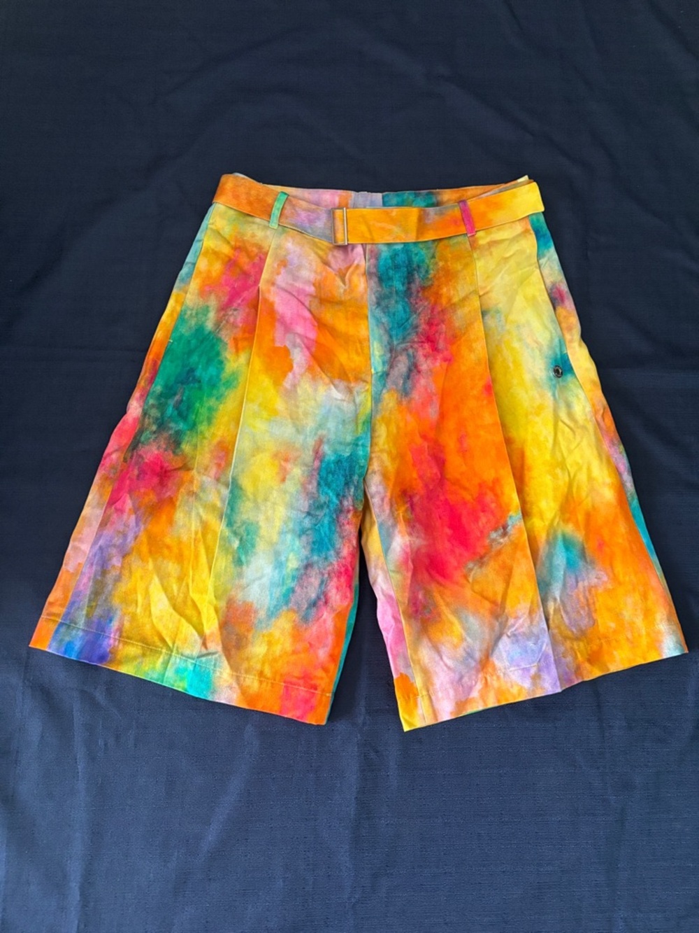 Men's Multicolor Watercolor Print Flat-Front Shorts - Picture 2 of 16